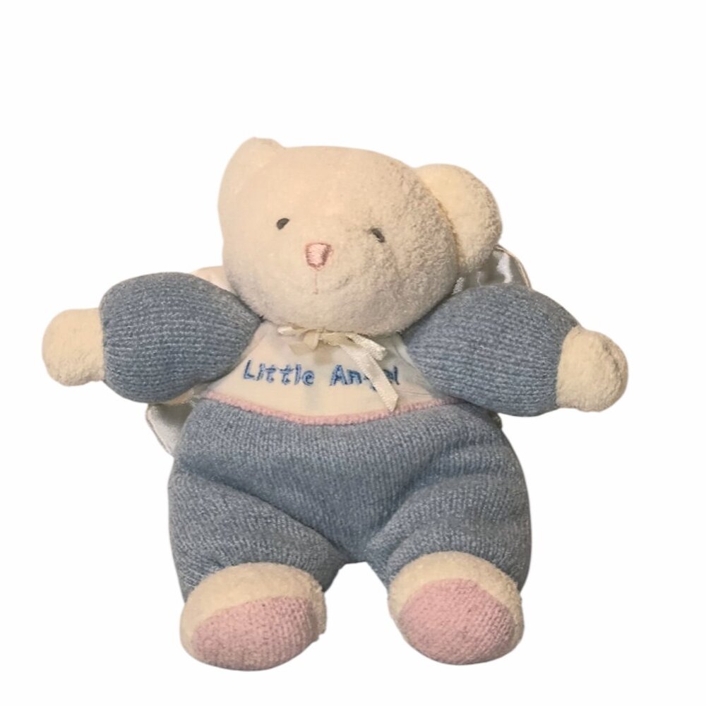 Vintage Soft Dreams Little Angel Teddy Bear Rattle Wings Knit Lovey Plush Toy 8"